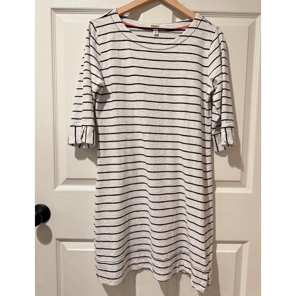 Hatley Nautical Stripe Navy White 3/4 Sleeve 100% Cotton Casual Dress‎ LG